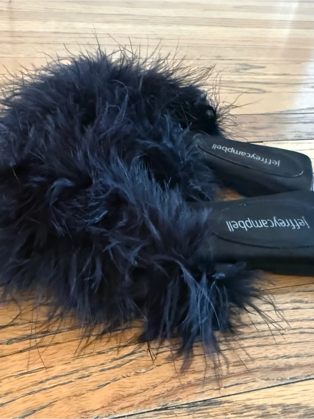 Jeffrey Campbell Acelynn Black Feather Slip On Sandal Size 6.5